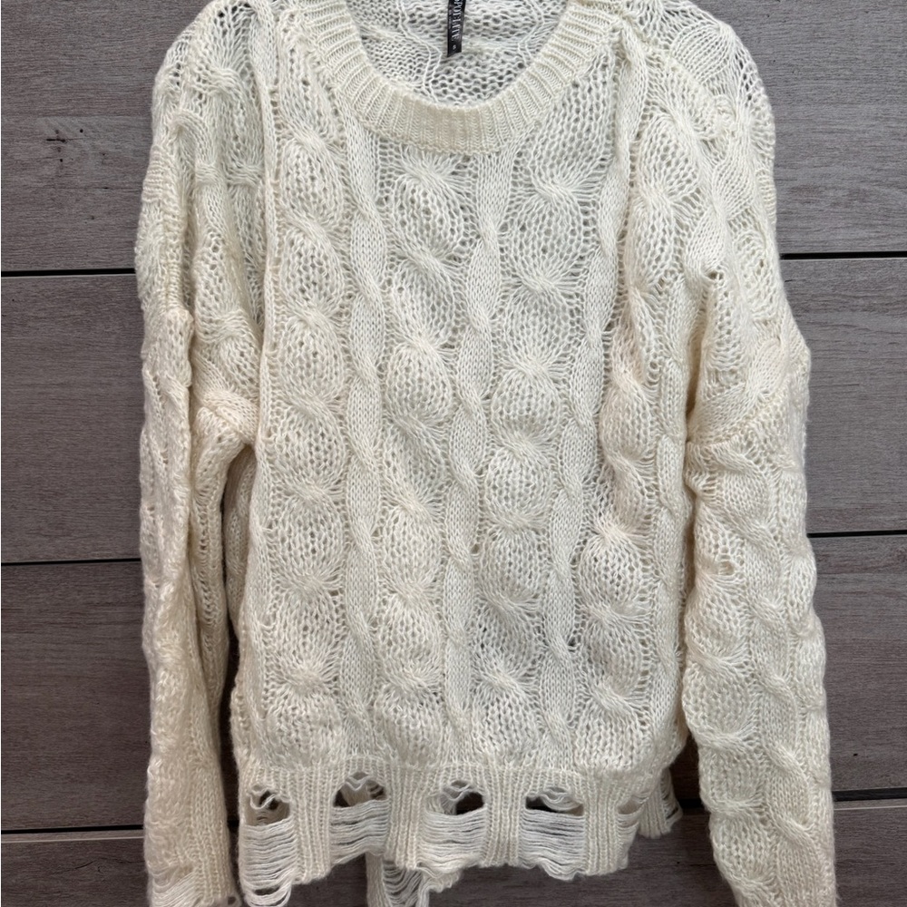 A Classy Chic Boutique Cream Cable Knit Crew Neck Sweater